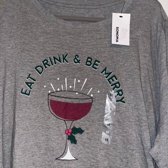 Merry Christmas Wine Graphic Long Sleeve Tee Size 4xl - Picture 1 of 5